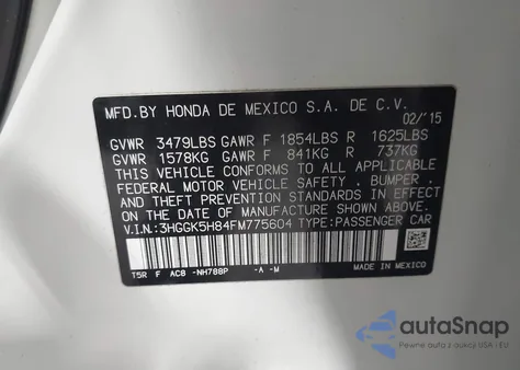 2015 Honda Fit Ex/Ex-L z USA, uszkodzony, nr VIN 3HGGK5H84FM775604